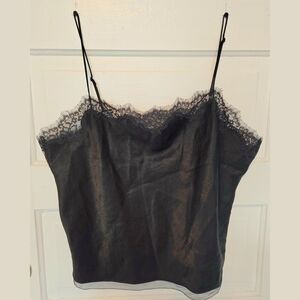 J. Crew Black Satin Camisole With Lace Trim Whimsigoth